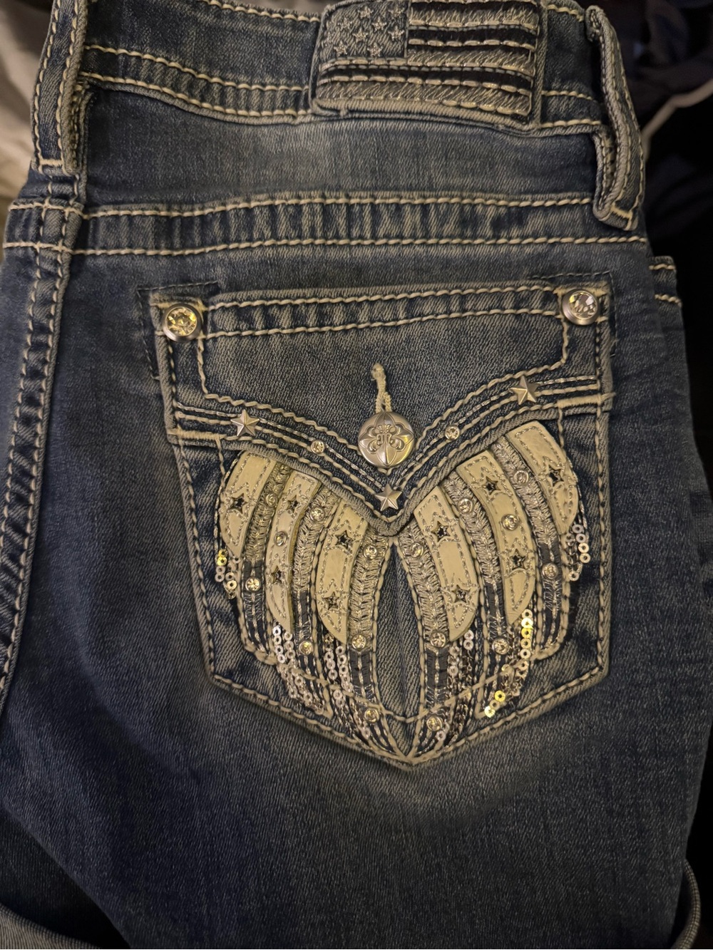 Miss Me Blue Denim Shorts with Embellished Back Pockets size 30 - Picture 5 of 8